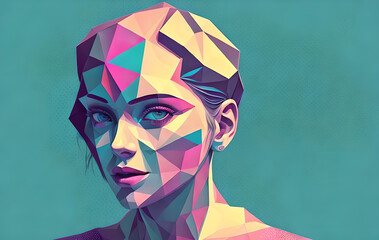 Portrait of a girl, poly style, cubes, Generative AI