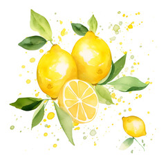 lemon with leaves on white background
