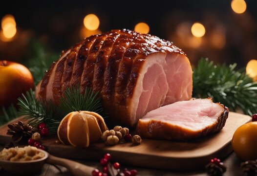 With honey glazed Christmas ham