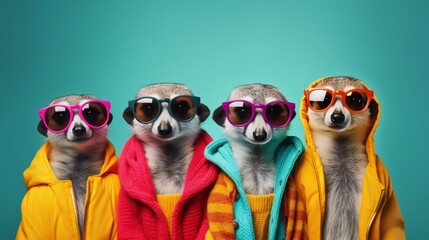 Fashionable Group in Bright Outfits on Solid Background
