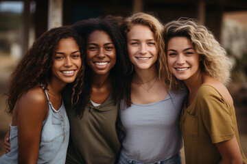 friendship of different nations, together diverse cultures, traditions, values, shared humanity, cooperation, respect , multiethnic friends young beautiful, team group smiling friends. - obrazy, fototapety, plakaty