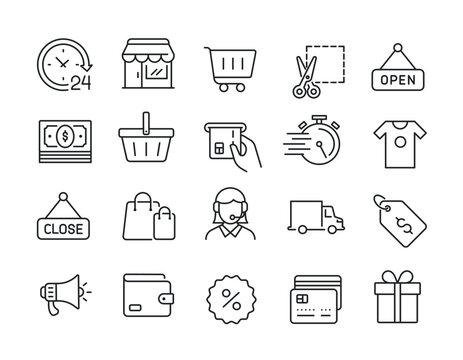 Shopping line icons. Editable stroke. For website marketing design, logo, app, template, ui, etc. Vector illustration.