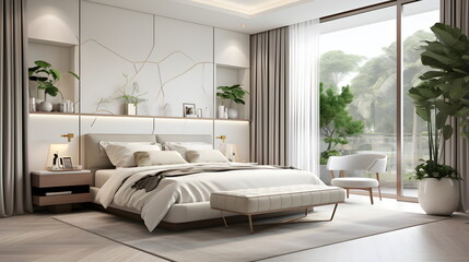 Scandinavian interior Master Bedroom with Cream color theme