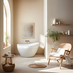 Modern interior Bathroom with Beige color theme