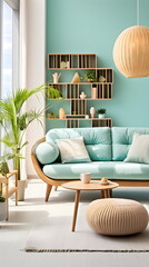 Bohemian interior Lounge with Turquoise color theme