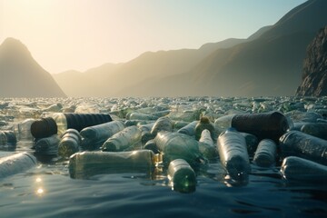Gigantic scale plastic pollution causing severe environmental degradation and ecological imbalance - obrazy, fototapety, plakaty