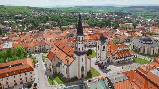 Aerial view of the historic center of Levoca town in summer, Slovakia.