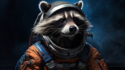 Raccoon in spacesuit exploring the depths of space