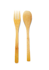 Empty wooden spoon and wooden fork Placed upside down PNG transparent