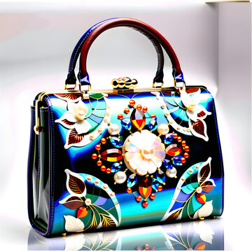 Exquisite Women's Tote Wallet : Mother-of-Pearl lacquerware, Pearls, and Precious Stones in a Palette of Beautiful Colors and Artistic Patterns.(Generative AI) 