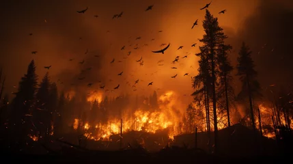 Foto op Plexiglas forest on fire, birds escaping from the fire  © Favio