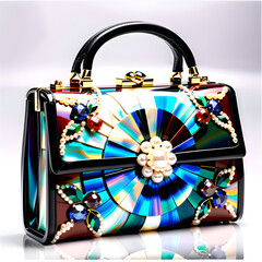 Exquisite Women's Tote Wallet : Mother-of-Pearl lacquerware, Pearls, and Precious Stones in a Palette of Beautiful Colors and Artistic Patterns.(Generative AI) 