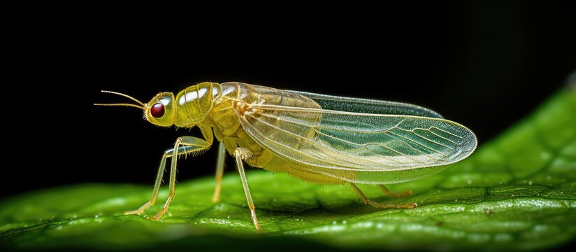 Leafhopper puparium found on a green leaf belonging to homoptera insects in their natural habitat.