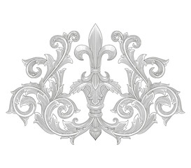 Fleur de lis and ornament floral scroll, Vintage engraving style drawing illustration  © Ardiyan