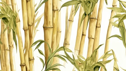 Vintage Watercolor Style Seamless Pattern with Bamboo Shoots AI Generated