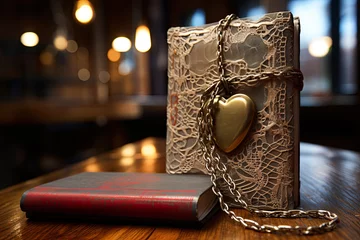 Fototapeten A book with a heart on it sitting on a table © Golib Tolibov