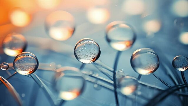 Closeup of a microscope slide containing a microscopic oil emulsion, revealing an intricate network of interconnected droplets and bubbles.