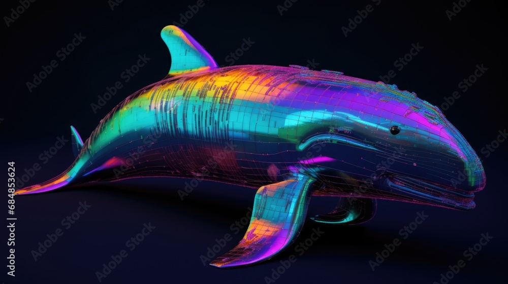 Poster multicolored robot whale. ai generative.
