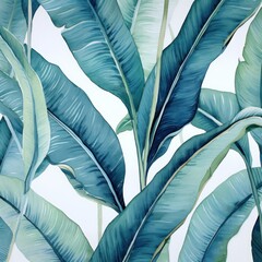 Tropical seamless pattern with banana leaves. Watercolor illustration. Generative AI