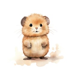 Cute hamster isolated on white background. Watercolor illustration. Generative AI