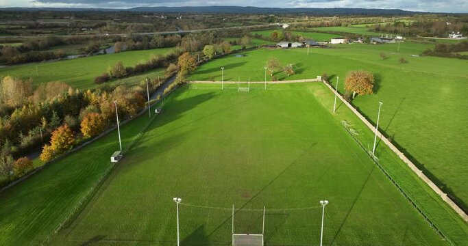 Recreational green grass active sports Gaelic football fields overhead
