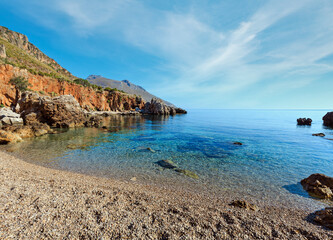 Paradise sea bay with azure water and beach (Zingaro Nature Reserve Park, Trapani province, Sicily, Italy).