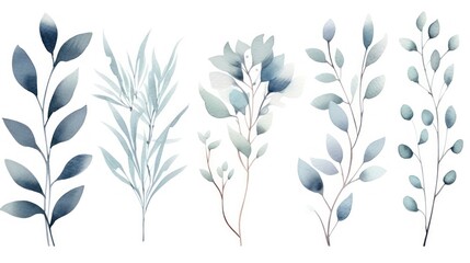 Set of watercolor eucalyptus branches. illustration Generative AI
