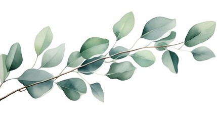 Eucalyptus branch with leaves isolated on white background. Watercolor illustration Generative AI