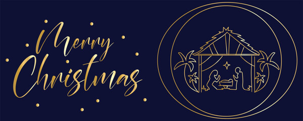 Fototapeta na wymiar Festive banner for Christmas with Nativity Scene