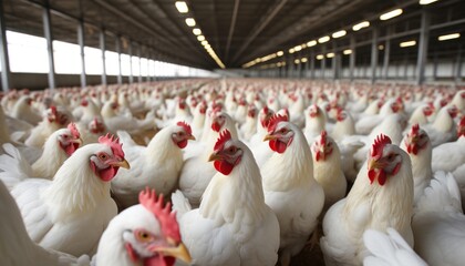 Giant ecological chicken in domestic farm among factory chickens   high quality 16k image.