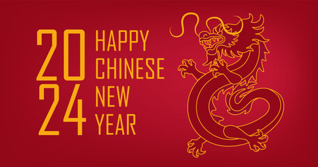 Beautiful red greeting banner for Chinese New Year 2024 with dragon 