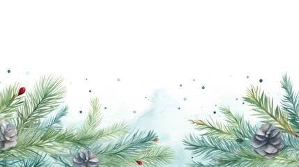 Watercolor Christmas background with fir branches and pine cones. Hand drawn illustration Generative AI