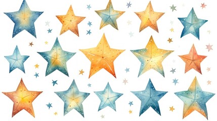 Set of watercolor stars. Hand drawn stars. illustration. Generative AI