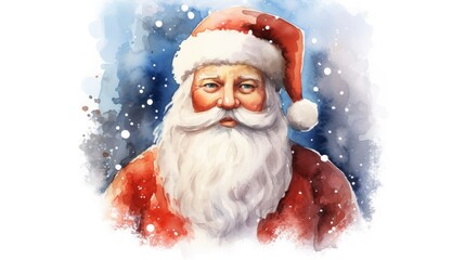 Santa Claus portrait. Hand drawn watercolor illustration isolated on white background. Generative AI