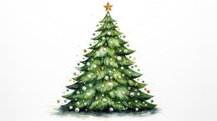 Watercolor Christmas tree isolated on white background. Hand drawn illustration. Generative AI