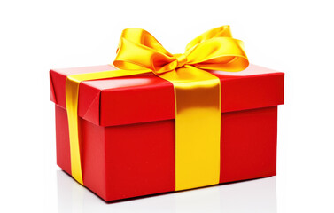 Red Gift Box with Yellow Bow on White