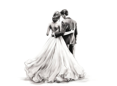 recommend clip art: Watercolor Groom and Bride Backwards Isolated on White, wedding background in Black and White