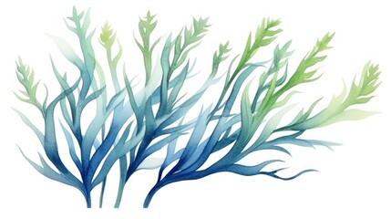 Hand Painted Watercolor Illustration of Blue Seaweed AI Generated - obrazy, fototapety, plakaty