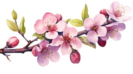 Watercolor Plum Flowers Illustration AI Generated