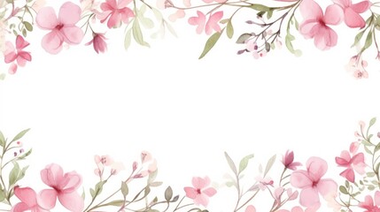 Fototapeta na wymiar Romantic Floral Frames with Hand-Painted Delicate Leaves and Pink Flowers AI Generated