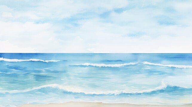 Watercolor Hand Painted Textured Beach Sea Background AI Generated