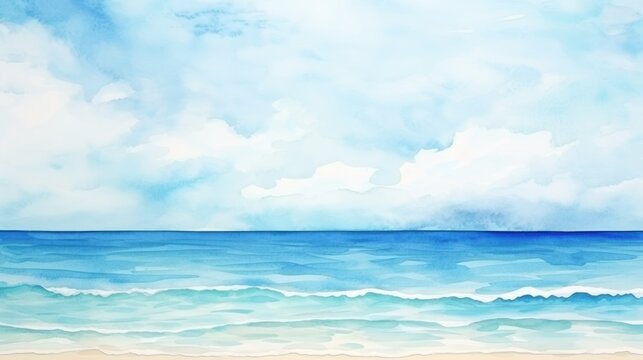 Watercolor Hand Painted Textured Beach Sea Background AI Generated