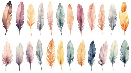 Boho Feathers Watercolor Collection AI Generated