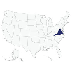 State of Virginia, VA. USA map