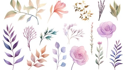 Watercolor Plants, Leaves, and Flowers Blossom AI Generated