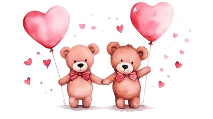 Romantic Watercolor Illustration of Cute Bears for Valentine's Day AI Generated