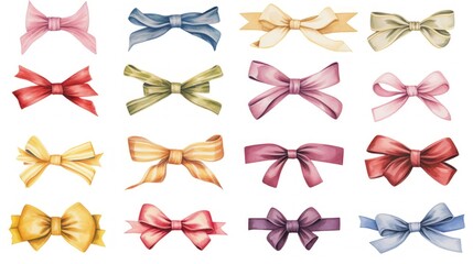 Set of colorful bows. Isolated on white background. illustration. Generative AI