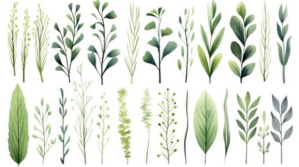 Set of watercolor herbs and leaves. illustration for your design Generative AI - obrazy, fototapety, plakaty