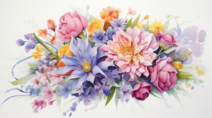 Fototapeta na wymiar Beautiful bouquet of spring flowers isolated on white background. illustration. Generative AI