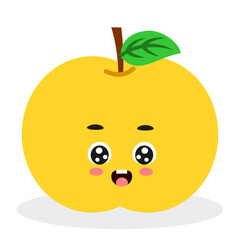 Cute yellow apple cartoon character isolated on white background